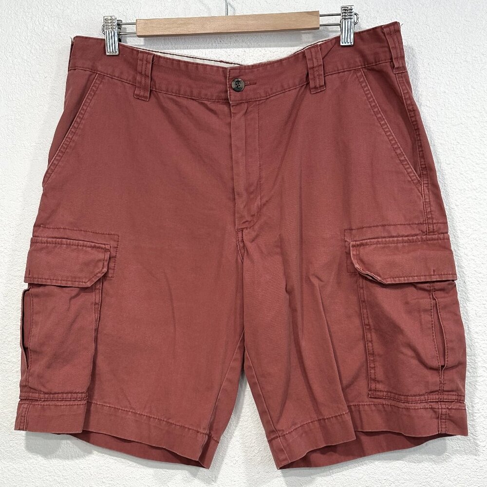 Merona Men's Size 36 Denim Cargo Shorts Faded Red 100% Cotton 10 Inch Inseam